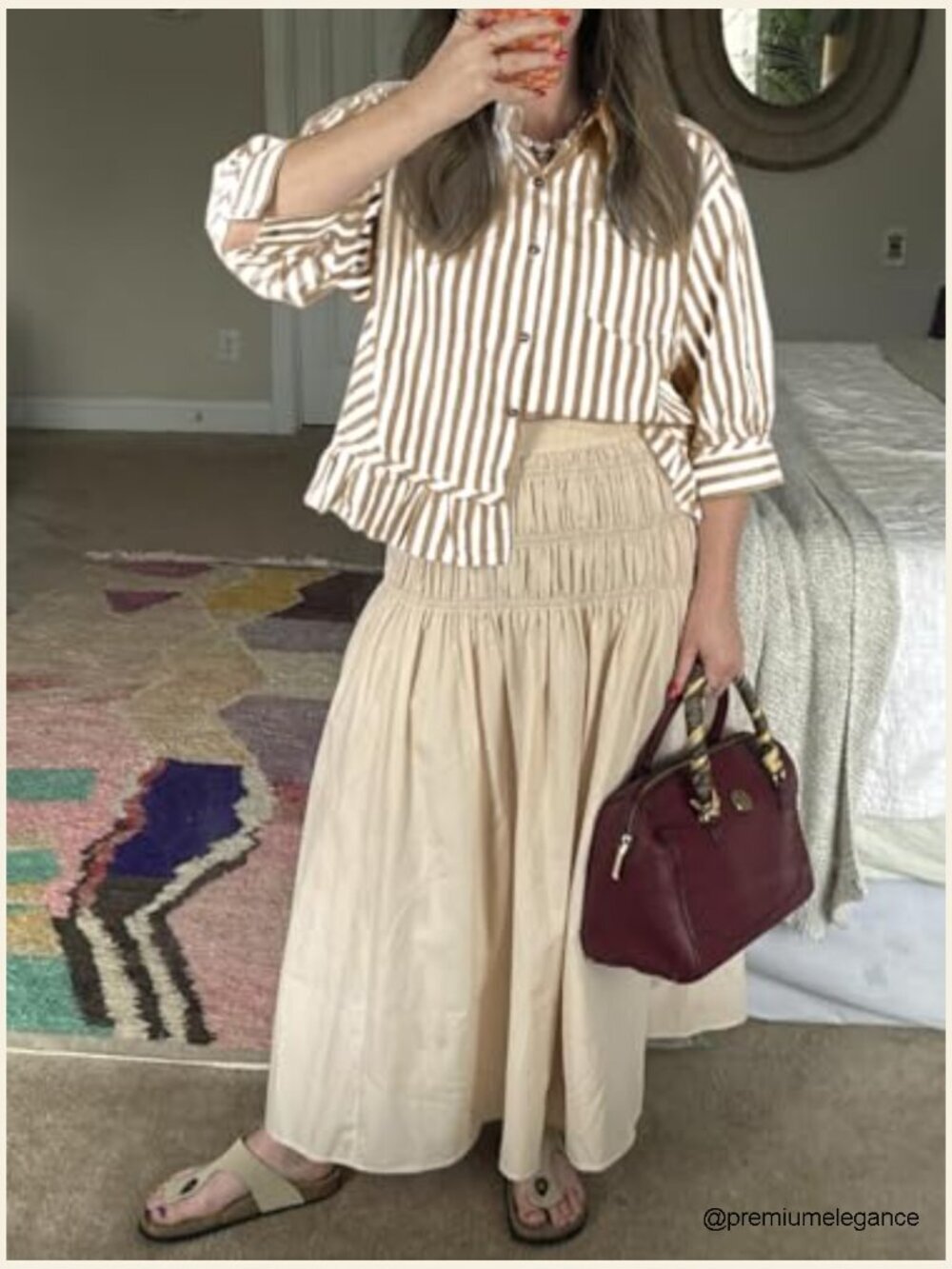 Cropped Striped Button Down Ruffle 3/4 Sleeve Blouse - Picture 3 of 6